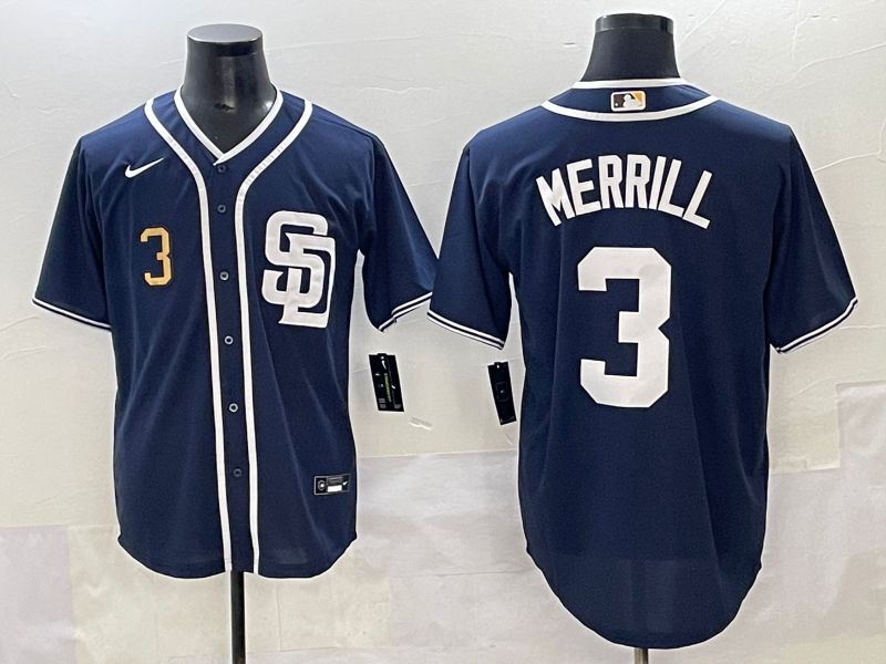 Men 2025 San Diego Padres 3 Merrill Dark Blue Game Nike MLB Jersey style 5